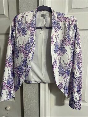 Ovi White Blazer with Purple Floral Print